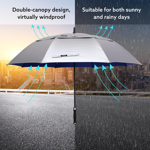 G4Free Vented UV Golf/Beach Umbrella, 68" Arc Auto Open Oversize Windproof Sun Shade Rain Umbrella