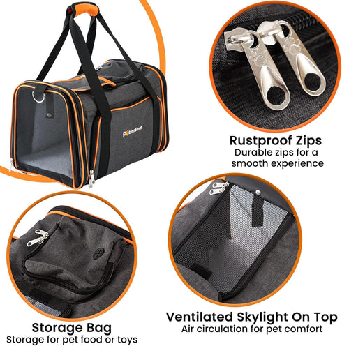 Expandable Pet Carrier, 18"x11"x11" - TSA Airline Approved Soft Sided Cat and Dog Carrier