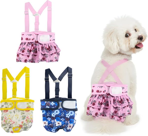MGY 3 Pack Washable Female Dog Diapers with Suspender - Reusable Super Absorbent