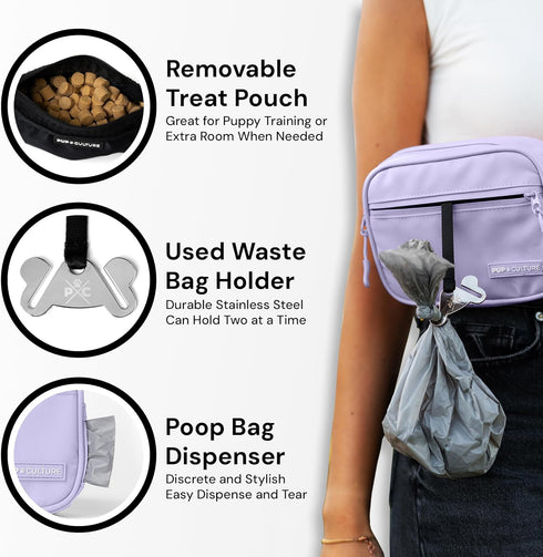 Pup Culture Cross Body Dog Training Treat Pouch | Removable Treat Pouch with Poop Bag Dispenser | Stylish Lavender