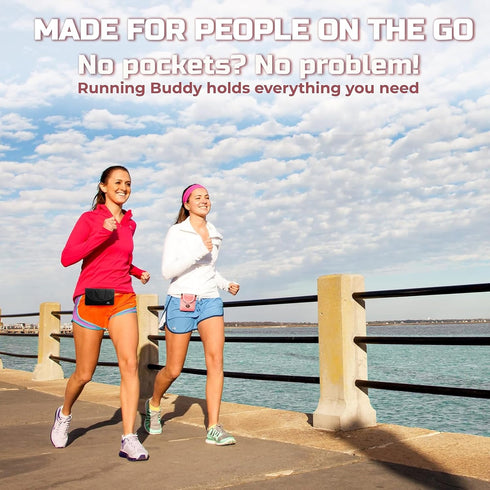 Running Buddy Black Water Bottle Pouch - 4" x 4" with 7 Oz Container - Magnetic Holder for Running & Travel