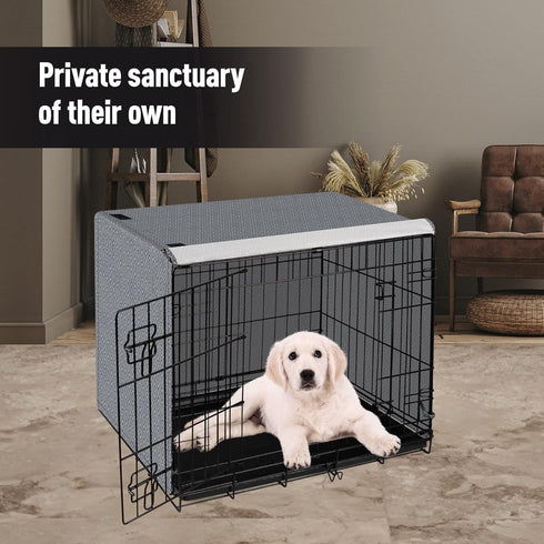Dog Crate Cover for 30 Inch Wire Cages - Indoor Breathable Polyester Kennel Cover, Machine Wash & Dry, Double Door