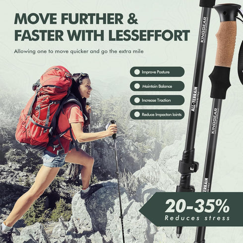 KINGGEAR Adjustable Hiking Poles, Walking Sticks with Quick Flip Lock, Lightweight Collapsible, Durable Aluminum