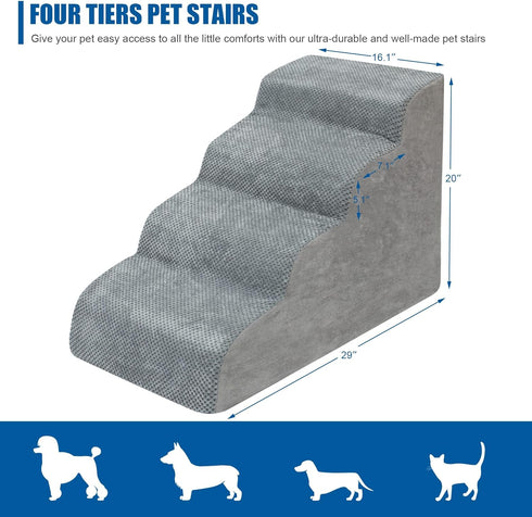 Dog Stairs for Small Dogs, 4 Steps High Density Foam Ramp, Extra Wide Non-Slip Bottom for High Beds, Couch, and Sofa,
