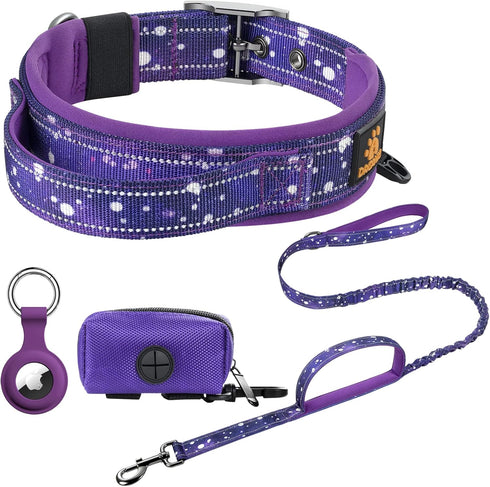 DAGANXI Adjustable Dog Collar, Soft Neoprene Padded Reflective Strip Nylon Collar for Small Medium Large Dogs