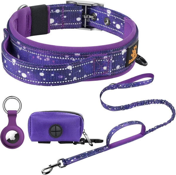 DAGANXI Adjustable Dog Collar, Soft Neoprene Padded Reflective Strip Nylon Collar for Small Medium Large Dogs
