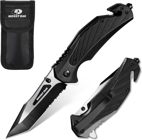 Mossy Oak Folding Pocket Knife with Aluminum Alloy & G10 Handle, 4.75" Tactical Knife with Tungsten Steel Glass