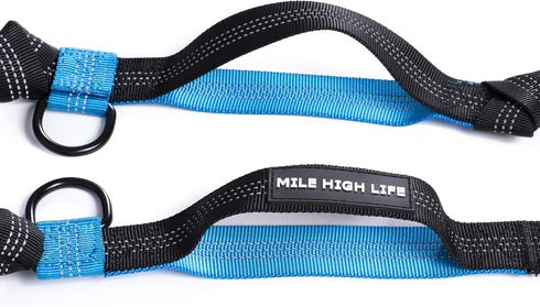 Mile High Life | Retractable Hands Free Dog 7FT Leash | Waist Running Adjustable | Reflective Dual Black Bungees | Dual Handles | Small Medium Large Dogs | (Blue)