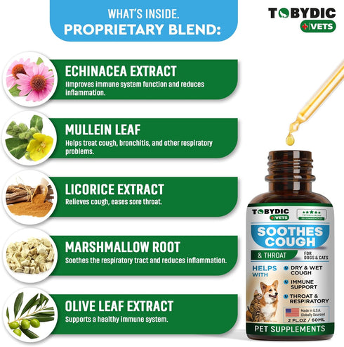 Natural Dog Cough Medicine - Antibiotic for Cats Respiratory Infection, Sneezing Relief & Kennel Cough Treatment
