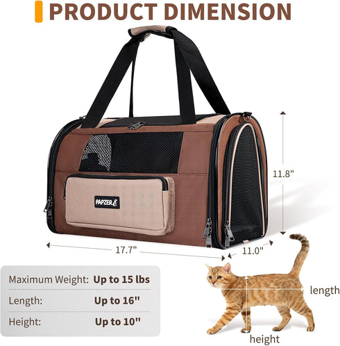 15 lbs 17.7x11.0x11.8 Inch Collapsible Small Pet Carrier for Cat with Fashion Pocket, Lightweight Sturdy Travel Carry