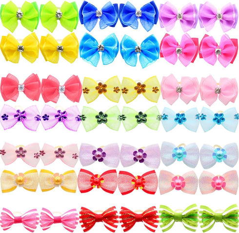 YOY 40pcs / 20 Pairs Adorable Grosgrain Ribbon Pet Dog Hair Bows - Rubber Bands for Puppy Topknot Cat Kitty Doggy