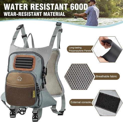 Fly Fishing Chest Pack, Waterproof Fishing Tackle Backpack, Lightweight Pouch with Multiple Compartments