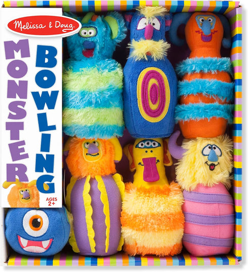 8 Set, 2+ Melissa & Doug Fuzzy Monster Bowling Pins and Ball with Mesh Storage Bag - Pieces Toddler Plush Indoor