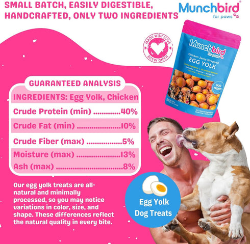 7 oz, 2030 Munchbird Dehydrated Chicken Jerky Wrapped Egg Yolk Dog Treats, high-Protein Dog Food Topper with no