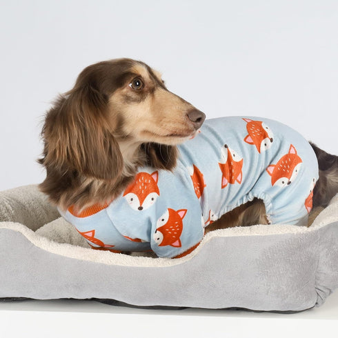 Fitwarm Funny Fox Dog Pajamas, Warm Dog Onesie for Small Dogs, Lightweight Velvet Pet Outfit, Gray, Orange, XL