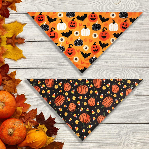 2 Pack Halloween Dog Bandana, Holiday Cat Pumpkin Candy Corn Bandana Bibs Scarf Accessories for Small Mediun Large Dogs