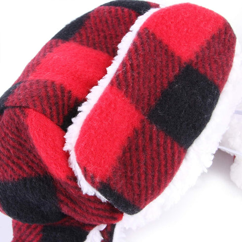 SEIS Christmas Dog Hat with Earmuffs, Adjustable Red Plaid Pet Cap for Small Medium Large Dogs
