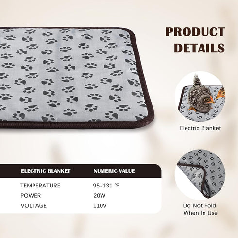 110v 20w Heating Pad for Chicken Coop Rabbit Heater Power Electric Heated Mat Heated Bed Adjustable Pad Outdoor