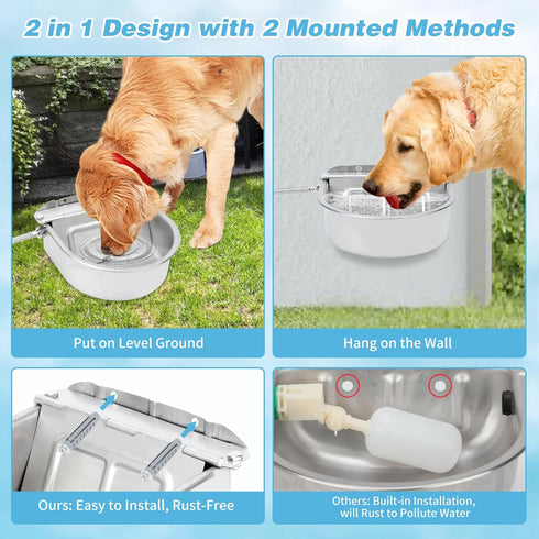 304 FHTONGE Stainless Steel Automatic Dog Water Bowl Dispenser with Drainage and Float Valves, Large Auto Fill Dog