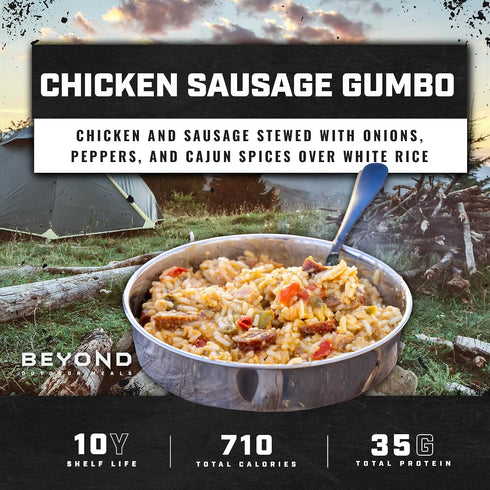 Beyond Outdoor Meals Backpacking Chicken Sausage Gumbo | Freeze Dried Camping & Food | High Protein Meals | Just Add