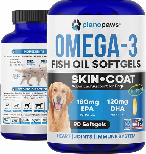 Omega 3 Fish Oil for Dogs, Salmon Oil Supplement for Shedding, Allergy Relief, 90 Fish Oil Pills