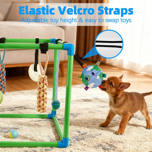 8 SpaceTime Puppy Play Gym with Hanging Toys,Interactive Dog Toys to Keep Them Busy,Puppy Chew