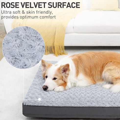 Waterproof Dog Crate Bed for Large Dogs, Soft Fluffy Washable Bed with Removable Cover, Light Gray, 41 x 27 Inch