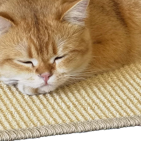 Cat Scratcher Mat, 23.6x15.7” Natural Sisal Scratching Mat with Velcro Tape, Stick on Floor and Wall, Protect Carpet