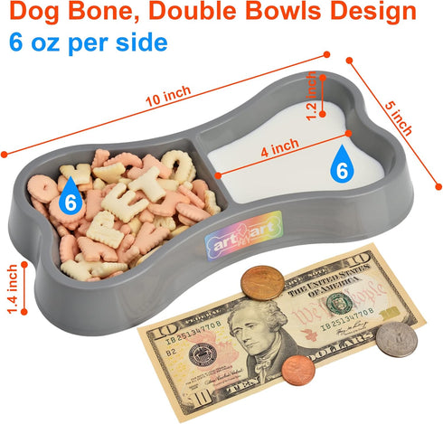 Lightweight Small Dog Puppy Cat Food and Water Bowls, 6 oz Double Pink Plastic Portable Dish