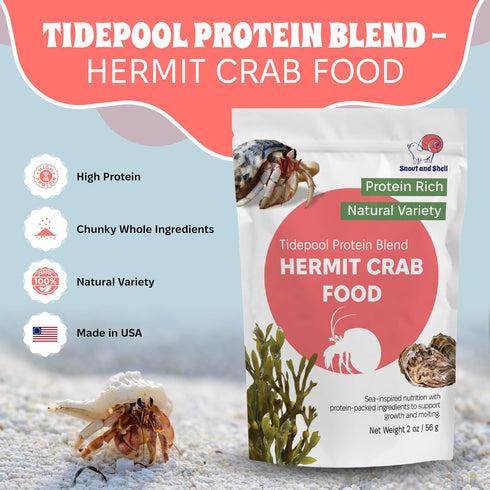 2 oz 56 Snout and Shell Tidepool Protein Blend Hermit Crab Food High Protein, Natural Sea-Inspired Variety, Supports