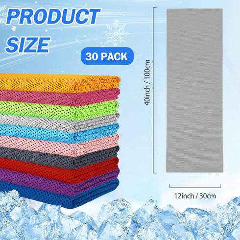 30Pack (40"x12"), Cooling Towels for Neck and Face Ice Microfiber Cooling Towels Bulk for Workout Chill Sweat Towels