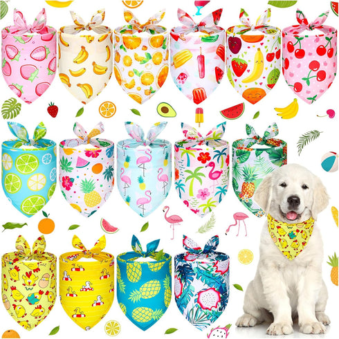 Weewooday 15 Pcs Summer Pet Bandanas, Cute Dog Triangle Bib Scarf, Hawaii Style Flamingo Fruit Leaf Pattern