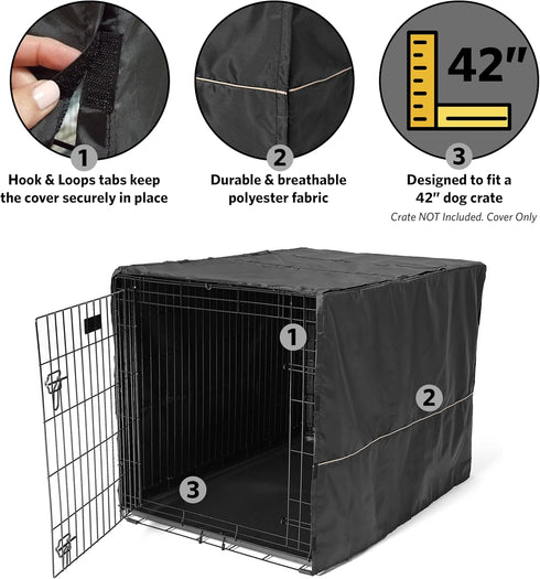 MidWest Homes for Pets Large Dog Crate Cover, Black Polyester, Fits 42-inch Crates