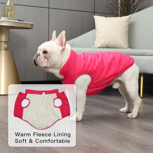 2 Layers Fleece Lined Warm Dog Jacket for Winter - Soft Windproof Small Dog Coat, Pink S