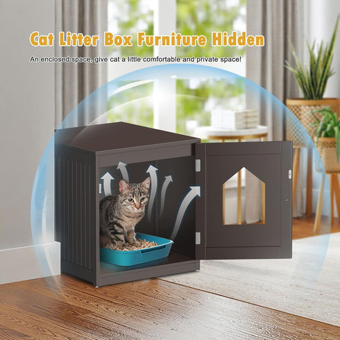 Cat Litter Box Enclosure Litter Box Furniture Hidden Wooden Washroom Litter Box Cabinet Indoor Cat House Side End Table