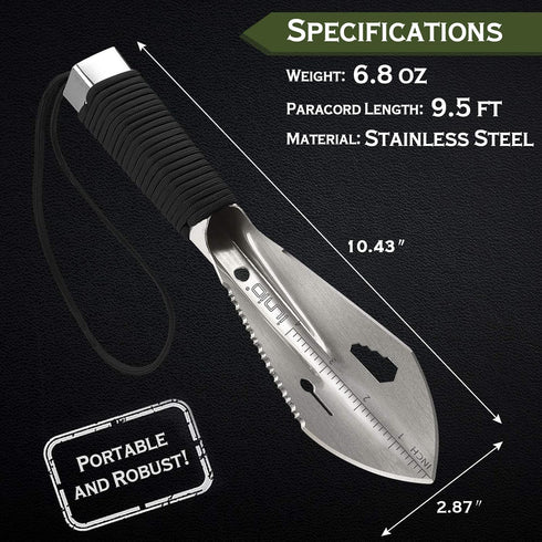 iunio Hiking Trowel, Portable Shovel Multitool for Camping, Backpacking, with Carrying Pouch, Ultralight Camp Tool for