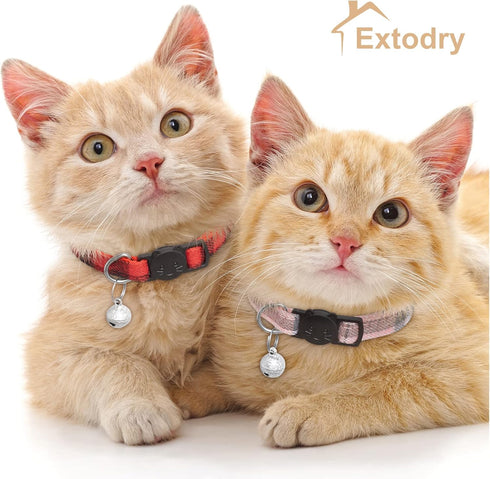 6 Pack Classic Plaid Cat Collars with Bells - Adjustable Breakaway Kitten Collar for Girl & Boy Cats, Pet Gifts &