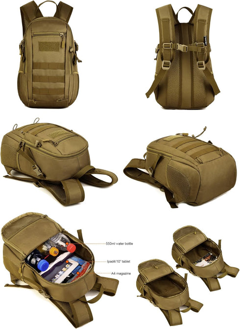 HUNTVP 10L/20L Mini Daypack Military MOLLE Backpack Rucksack for Tactical Assault, Hunting, Camping, Trekking