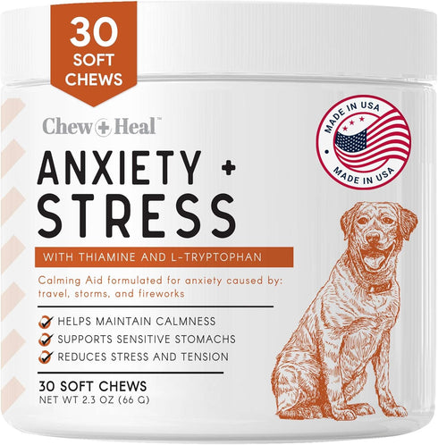 Calming Chews for Dogs - 30 Anxiety Relief Treats for Fireworks, Thunder, Storms, Natural Dog Calming Treats for All
