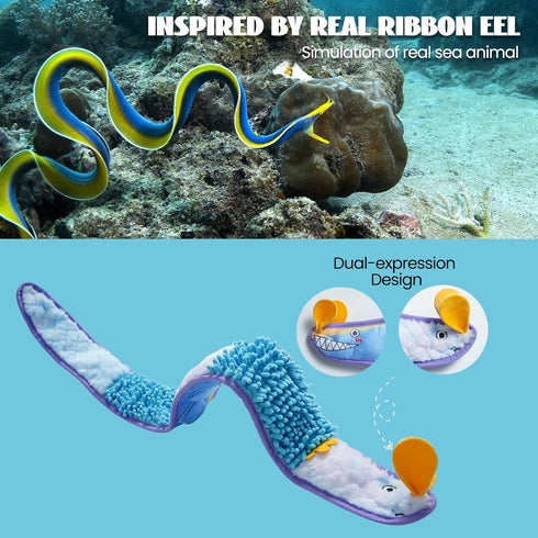 Nocciola No Stuffing Eel Crinkle Dog Squeaky Toys - Durable Tug of War Toys for All Breeds