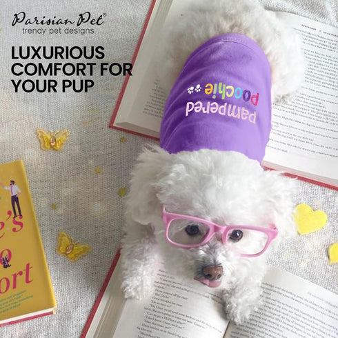 Parisian Pet Dog Cat Clothes Tee Shirts - Embroidered T-Shirt Pampered Poochie, XL