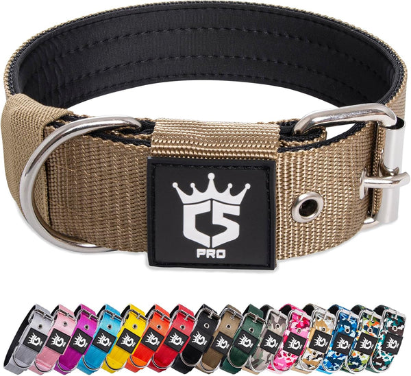 TSPRO Tactical Dog Collar, 1.5 inch Wide Military Grade, Heavy Duty Metal Buckle, Fits 20.5-23.5 inches Neck, Khaki, L