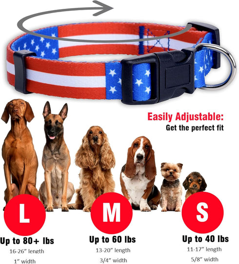 Native Pup American Flag Dog Collar, Red White and Blue, Adjustable for Small, Medium, Large Breed Dogs (Large, Flag I)