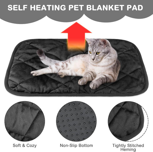 4 Pack Self Heating Cat Pad, Self Warming Dog Mat Reflects Body Heat, Washable Thermal Pet Pad (Black, 16 x 20 Inch)