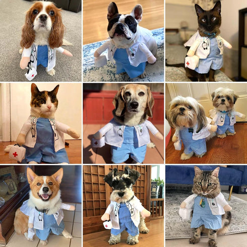 Dog Cat Doctor Costume - Funny Halloween Costumes for Small Dogs & Cats, Cosplay Party Outfit (Doctor, X-Small)