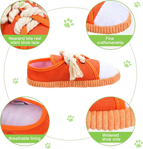Zhanmai 4 Pieces Dog Shoe Chew Toys, Durable Puppy Squeaky Mini Sneakers Decoy Sandal Plush Toys (Green, Orange, Yellow)