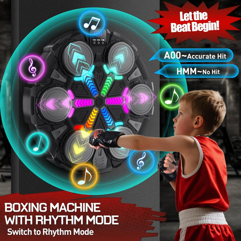 Music Boxing Machine for Adults and Kids, Smart Bluetooth Boxing Training Equipment with Gloves & Rhythm Games,Wall