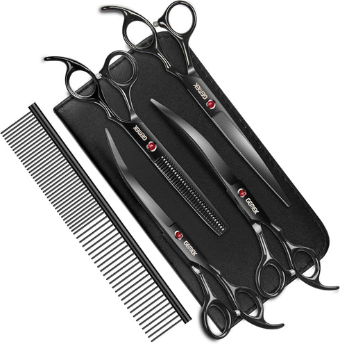 GEMEK 7.0in Titanium Professional Dog Grooming Scissors Set, 6 in 1 for Dogs and Cats
