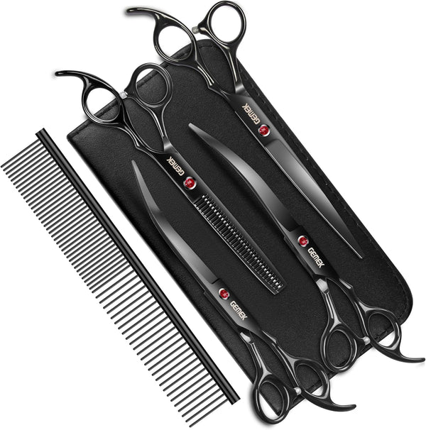 GEMEK 7.0in Titanium Professional Dog Grooming Scissors Set, 6 in 1 for Dogs and Cats