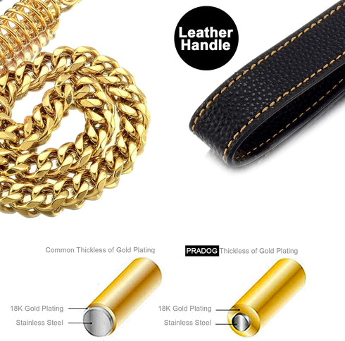 Dog Chain Leash, Heavy Duty Strong Chew Proof 19mm, 2ft 3ft 4ft, Gold Chrome Stainless Steel for Medium Large Dogs